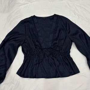 Dynamite Deep V Navy Blouse